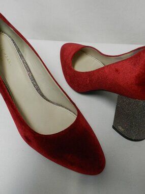 Cole Haan Grand Red Velvet Silver Glitter block pumps heels Occasion Size Sz 9.5